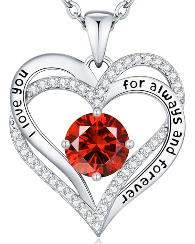 CDE Engraved Forever Love Heart Birthstone Necklace Jewelry Gifts for Women | Hypoallergenic,Nickel-Free & Lead-Free,3 x 3 mm 5A CZ Heart Pendant,Anniversary Christmas Birthday Gift for Girlfriend Wife - color: 01/07-Jan/July-WG, style: White Gold Plated