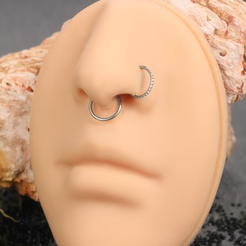 Xpircn 5pcs Hoop Nose Rings and L Shaped Nose Rings Stud Set 18G/20G Stainless Steel CZ Helix Conch Daith Tragus Cartilage Hoop Earrings for Women 6mm 7mm 8mm 10mm - color: Silver, size: 18G, 8mm hoop & 7mm studs