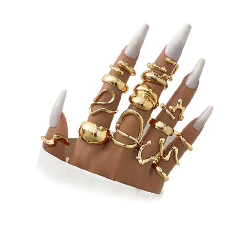 Chunky Rings for Women Non Tarnish 14k Stackable Dome Statement Rings Sets Vintage Dainty Knuckle Open Midi Finger Rings Jewelry Pack Gifts - style: 15PCS