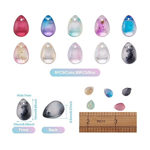 Cheriswelry 80pcs 14mm Two Tone Teardrop Glass Beads - Top Drilled Water Drop Glass Beads Charms for DIY Bracelets, Earrings & Necklace Making - color: Mixed Color*16