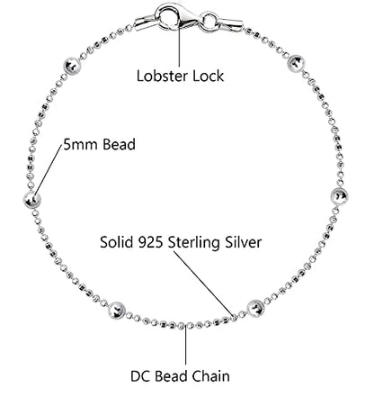 Savlano 925 Sterling Silver 9, 10 Inches Chain Anklet for Women Comes With a Gift Box - style: DC Bead/5mm Bead