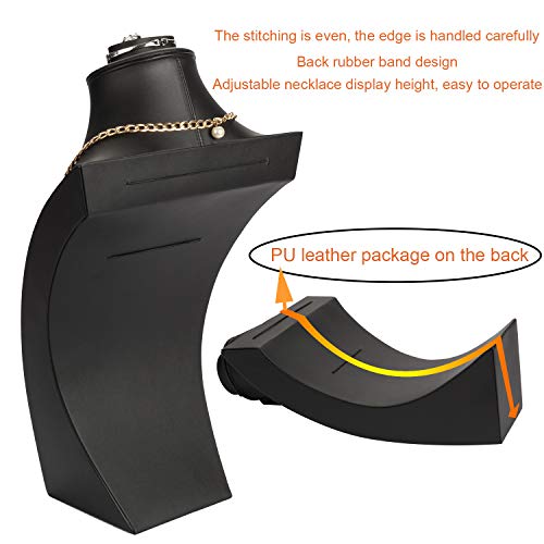 Jewelry Bust,Necklace Bust Jewelry Displays for Shows,Black Leather Bust for Jewelry Display,Jewelry Stand for Necklace,Bracelets,Earrings,Rings (H16.3inch) - size: H16.3inch