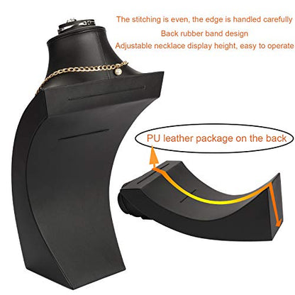 Jewelry Bust,Necklace Bust Jewelry Displays for Shows,Black Leather Bust for Jewelry Display,Jewelry Stand for Necklace,Bracelets,Earrings,Rings (H16.3inch) - size: H16.3inch