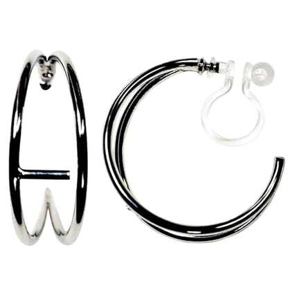 Hoop Invisible Clip On Earrings for Women Not Pierced Gold Small Twisted Hoop Comfortable Silver Large Clip On Earrings - color: Double Hoop Silver