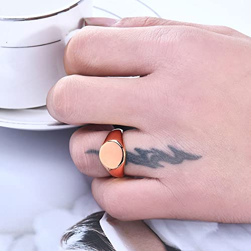 MYNENEY Stainless Steel Round Shape Classical Simple Plain Wedding Engagement Statement Pinky Band Signet Rings for Men Women Size 4-15 - color: Rose Gold
