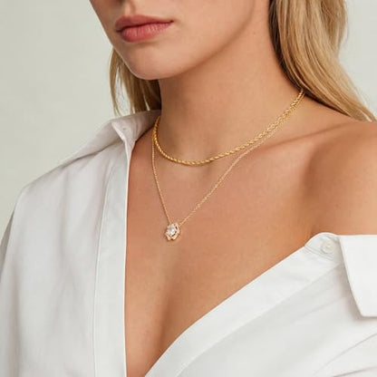 WEARON Gold Necklace for Women Gold Star Necklace 14K Gold Plated CZ Necklace Dainty Choker Charm Necklaces Hypoallergenic Trendy Jewelry for Women Gift - color: Oval Cz