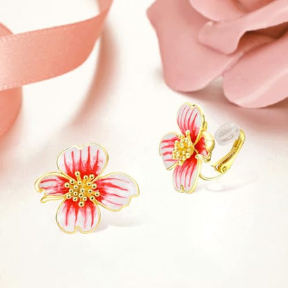 Clip on Earrings Women, 14K Gold Plated Earrings for Sensitive Ears, Fashion Women's Earrings Jewelry Birthday Gift for Wife Grandma Daughter Girls on Christmas Thanksgiving - color: Red