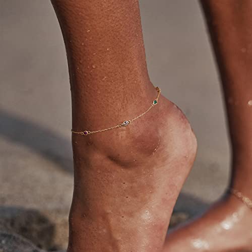 Gold Anklets for Women 14K Gold Plated Tiny Bead Anklet Colorful Tassel Foot Chain Dainty Adjustable Cute Summer Beach Boho Anklets Jewelry Gift - color: colorful drop A