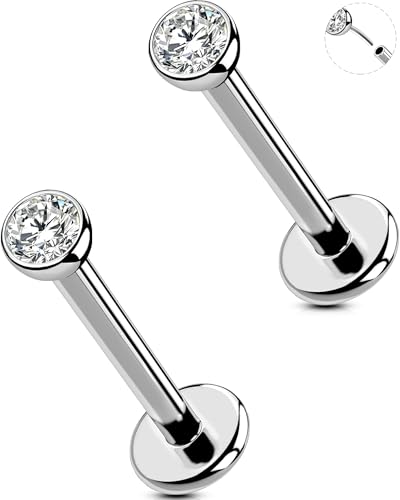2Pcs Silver 20G/18G/16G Threadless Nose Stud Flat Back Earrings 316L Surgical Steel CZ Daity Nose Helix Cartilage Tragus Conch Labret Medusa Monroe Piercing Jewelry-Multiple Sizes & Gauges - size: 2PCS, 16g 8mm, 3mm CZ