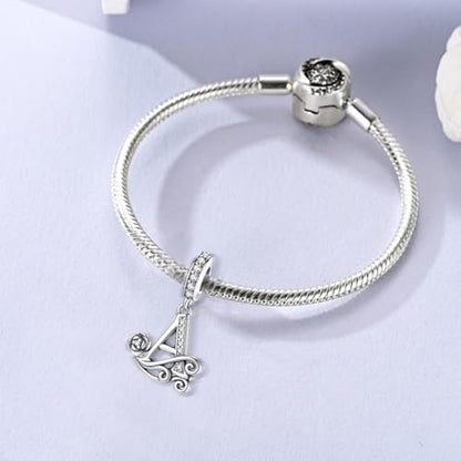 LNQOBU Complete A~Z Alphabet Charm Letter Beads, Solid 925 Sterling Silver with Cubic Stones Rose Alphabet Charm fits Pandora Bracelets Necklace Women Jewelry - color: CYT-A