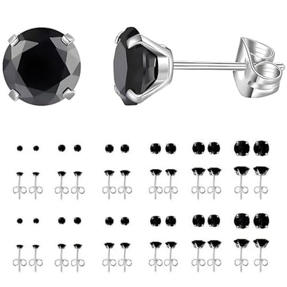 12 Pairs Stud Earrings Set, Hypoallergenic Surgical Stainless Steel 316L Earring for Women Men, Small Earring Studs Pack with Cubic Zirconia - color: Black-6 Sizes-3，4，5，6，7，8