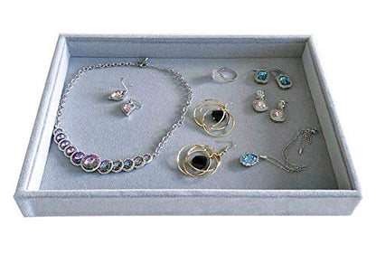 Stackable Tray Grey Velvet Premium Quality Jewelry Small Collections Organizer Multi Function Practical Versatile Design Home Store Trade Show Holder Closet Drawer Divider Inserts - size: Flat Tray