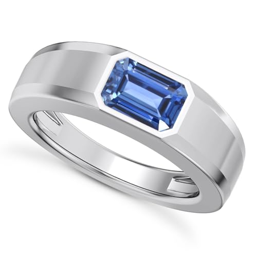 1CT - 3CT Gemstone Signet Pinky Ring - Emerald Cut Gem Pinky Ring White Yellow Rose 10K 14K 18K Gold Sterling Silver Mens Gem Signet Rings for Anniversary Fathers Day - style: Sapphire