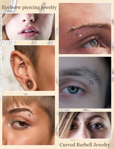 Eyebrow Piercing Jewelry, 16G Vertical Labret Lip Jewelry | Curved Barbell Jewelry for Rook Helix Bridge Cartilage Stainless Steel Eyebrow Rings