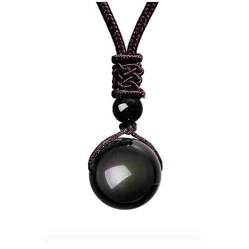 Jovivi Healing Crystals Necklace Natural Tiger Eye Amethyst Lucky Blessing Protection Chakra Beads Stone Pendant for Women Men Adjustable - color: Obsidian Stone + Brown Rope