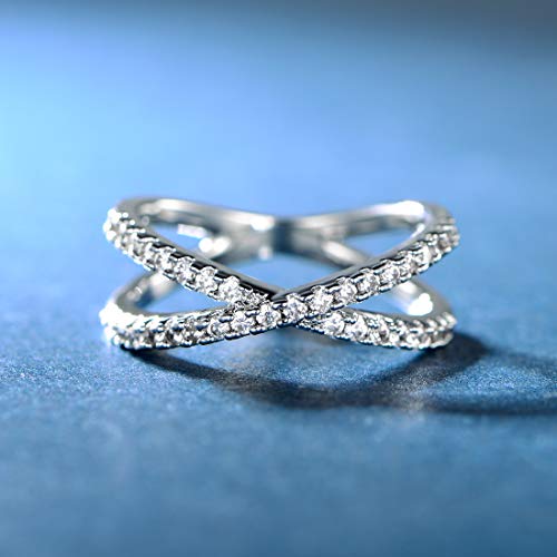 MDFUN 18K Gold Plated X Ring for Women Criss Cross Ring with Cubic Zirconia Stones Stackable Statement Ring Crossover Jewelry