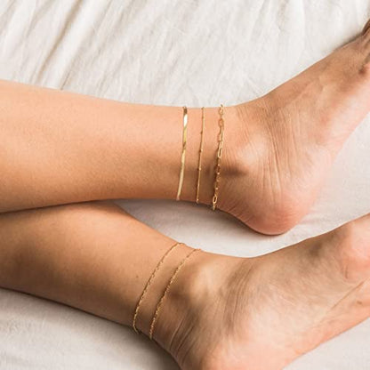 DEARMAY Gold Anklets for Women Waterproof | Non Tarnish14K Gold Plated Ankle Bracelets Set Stack, Summer Beach Jewelry Gifts for Vacation - color: Gold Anklet-F