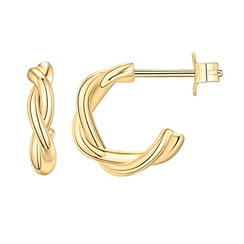PAVOI 14K Gold Plated Chunky Huggie Earrings for Women, Small Hoop Earrings | Hypoallergenic Earrings with 925 Sterling Silver Posts, Trendy Ultra Thick Huggie Hoop Earrings - style: Twisted