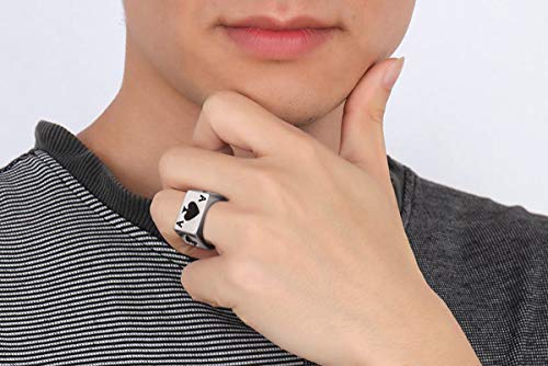 Men's Stainless Steel Square Biker Signet Ring, Black Silver Gold Styles | plain flat top, polished and brushed finish options, chunky profile, pinky or thumb styling, gift-ready for dad or him - color: Spade Ace
