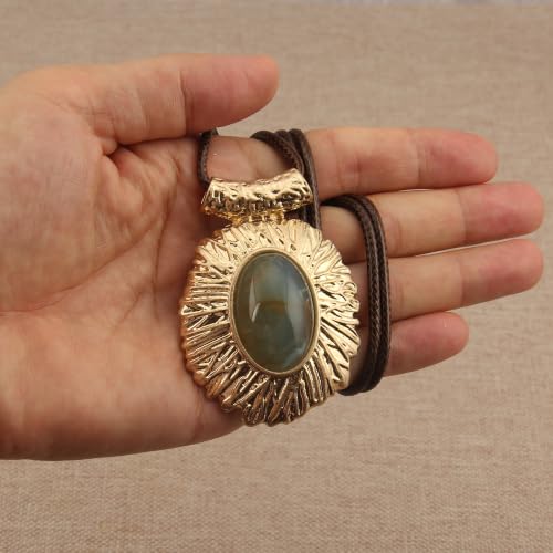GelConnie Leather Necklace for Women Round Wooden Pendant Long Leather Choker Vintage Sweater Necklace Gold Chunky Boho Necklaces for Women - style: Large Stone Pendant Necklace