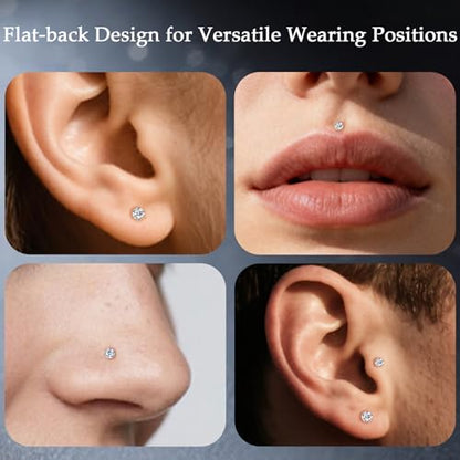 Limerencia Moissanite Internal Thread 18G Titanium Earrings, Hypoallergenic F136 Titanium Flat Back Piercing Studs, VVS1 Lab-created Moissanite Studs for Women Men Tragus Helix Cartilage Conch Labret - color: Gold, size: 6mm-1.6ct(0.8ct Each)