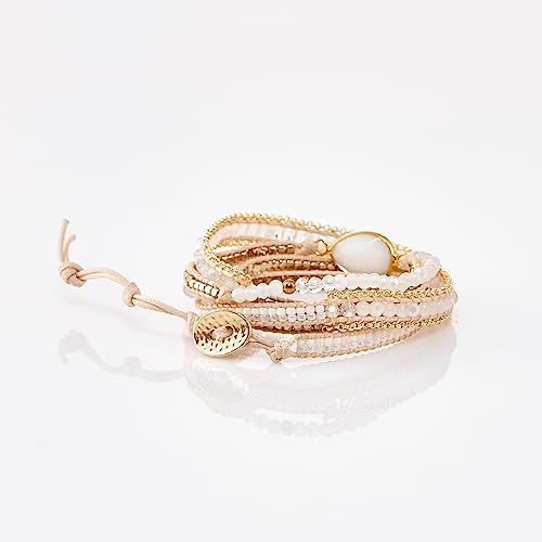 Bracelet for Women – Handmade Vegan Boho Natural Stone Layered Bracelet, Thailand Bohemian Stackable Beaded Wrap Bracelets, Summer Hippie Bracelet Stack, Fashion Jewelry Gifts - color: A1-Off White