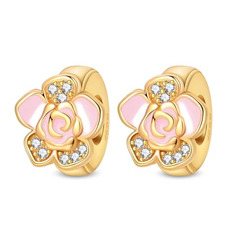 2pcs Stopper Spacer Beads for Pandora Bracelets, Sterling Silver Cross Ladybug Clip Spacer Charms For Bracelet DIY Jewelry Gift - color: Gold Flower