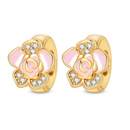2pcs Stopper Spacer Beads for Pandora Bracelets, Sterling Silver Cross Ladybug Clip Spacer Charms For Bracelet DIY Jewelry Gift - color: Gold Flower
