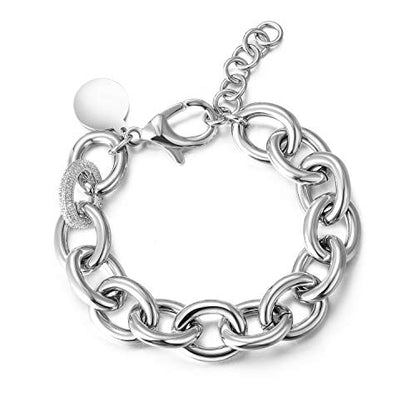 14K Gold Plated Link Chain Bracelets for Women, Dainty Silver Beaded Stackable Bracelet, Trendy Charm Jewelry for Her, Fits 6.0”–8.0” Wrists - color: 9.0" Chunky Original