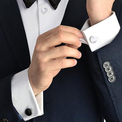 HAWSON Fashion Mother-of-Pearl Tuxedo Shirt Button and Cufflink Set, Specially Designed for Wedding Business - color: Mother of pearl & onxy