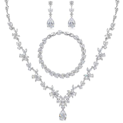 Jewelry Set for Women, Necklace Dangle Earrings Bracelet Set with White AAA Cubic Zirconia, Allergy Free Wedding Party Jewelry for Bridal Bridesmaid - color: Necklace + Earrings + Bracelet