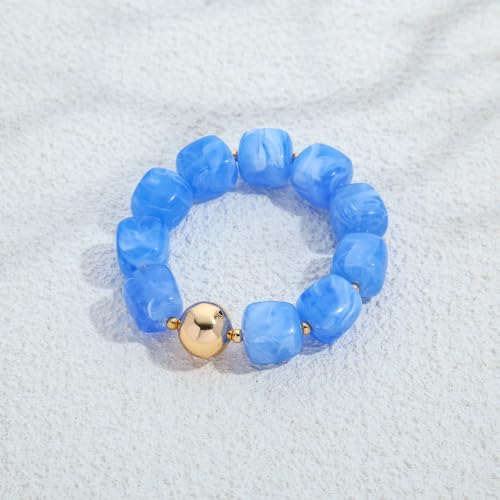 WOWORAMA Chunky Beaded Bracelets for Women Colorful Large Square Beads Bracelet Boho Acrylic Resin Stretch Bracelets Statement Chunky Bracelet Summer Jewelry - color: Square-Light Blue