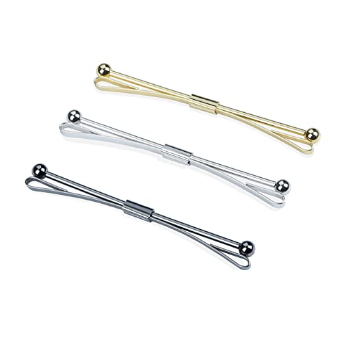 3PCS Men's Classic Tie Clips - Shirt Collar Clip Bar for Necktie - Gold, Silver, Black Tone - Tie Pins, Collar Holder - style: 75mm Length