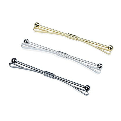3PCS Men's Classic Tie Clips - Shirt Collar Clip Bar for Necktie - Gold, Silver, Black Tone - Tie Pins, Collar Holder - style: 75mm Length