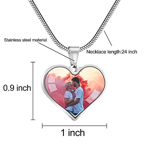 Farfume Personalized Photo Necklace for Women/Men, Memorial Jewelry Gifts | Holds 2 Pictures Pendant, Custom Engraved Text, Beautiful Locket for Girls, Durable Stainless Steel, Mothers Day Gifts - color: Heart Shape Silver Photo & Text