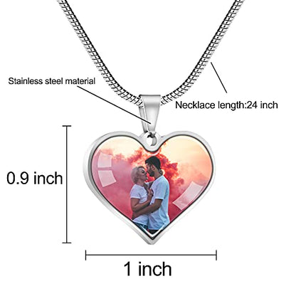 Farfume Personalized Photo Necklace for Women/Men, Memorial Jewelry Gifts | Holds 2 Pictures Pendant, Custom Engraved Text, Beautiful Locket for Girls, Durable Stainless Steel, Mothers Day Gifts - color: Heart Shape Silver Photo & Text