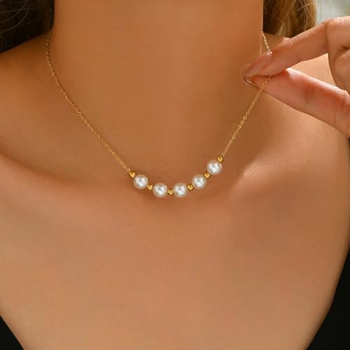 Dainty Gold Waterproof Choker Necklaces for Women Daily Wearing - color: Pearl Bead-GD
