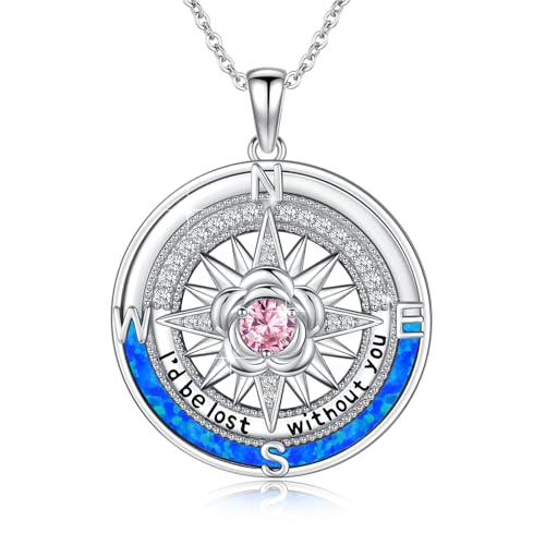 Compass Necklace Sterling Silver Nautical Graduation Gift | 925 Sterling Silver compass pendant with meaningful nautical design, jewelry for women, graduation and travel gift - color: Silver-12