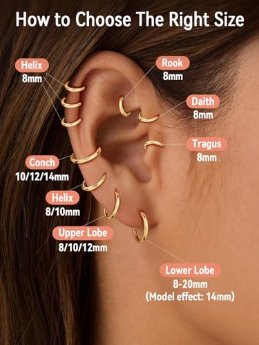 FaithHeart 925 Sterling Silver Post Huggie Hoop Earrings for Women 8-20mm | Silver/Black/Gold/Rose Gold Small Hoop Earrings, Hypoallergenic Lightweight Cartilage Huggie Earrings, Gift Box - color: Gold, size: 14mm