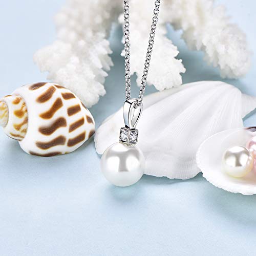 925 Sterling Silver Freshwater Cultured Pearl Pendant Necklace JO WISDOM Jewelry for Women,Girls - color: 11mm,white zirconia,round shape,simulated white pearl