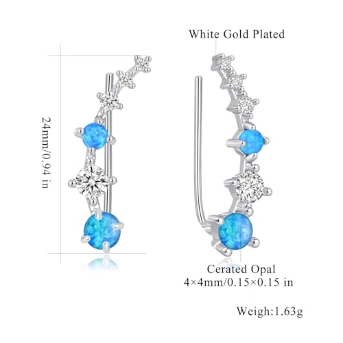CiNily Star Opal Ear Cuffs Climber Earrings, 14K Gold CZ Ear Crawler Earrings for Women Small Cartilage Stud Earrings Fashion Hypoallergenic Jewelry Christmas Day Gifts, White Gold, Rose Gold - color: Silver-Blue Opal, size: Round Opal