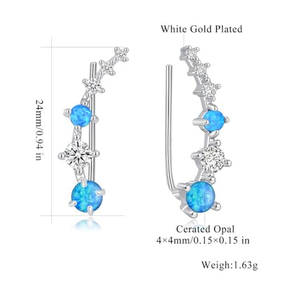 CiNily Star Opal Ear Cuffs Climber Earrings, 14K Gold CZ Ear Crawler Earrings for Women Small Cartilage Stud Earrings Fashion Hypoallergenic Jewelry Christmas Day Gifts, White Gold, Rose Gold - color: Silver-Blue Opal, size: Round Opal