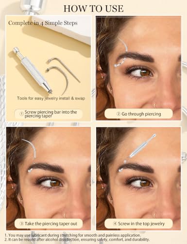 Eyebrow Piercing Jewelry, 16G Vertical Labret Lip Jewelry | Curved Barbell Jewelry for Rook Helix Bridge Cartilage Stainless Steel Eyebrow Rings