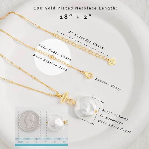 Aobei Pearl 18K Gold Plated Pendant Necklace for Women Dainty Gold Chain Choker Love Heart Disc Coin Pearl Cross Toggle Jewelry - style: Coin Pearl