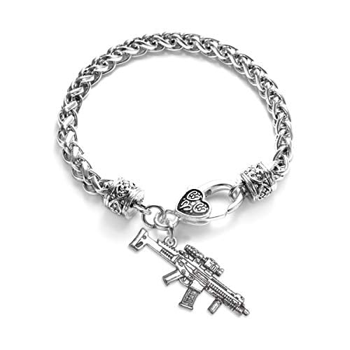 Silver Customized Charm Bracelet with Cubic Zirconia Jewelry - style: Assault Rifle