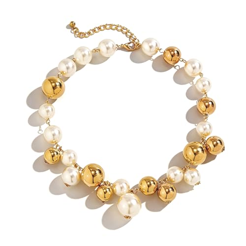 CSIYANJRY99 Chunky Pearl Necklace for Women Big Faux Pearl Beaded Strand Necklace Wedding Prom Jewelry for Women - color: gold