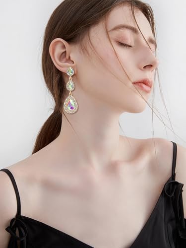 Elegant Rhinestone Statement Earrings Sparkly Cluster Crystal Drop Dangle Earrings Teardrop Chandelier Earrings Wedding Bridal Prom Earrings for Women - color: A:Champagne 2