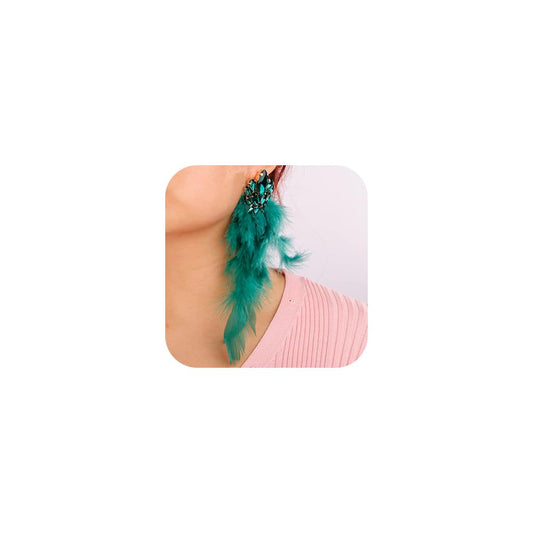 Denifery Long Feather Earrings Bohemian Earrings Multicolor Tassel Handmade Feather Earrings Dangling Earrings for Women (Green) - color: Green