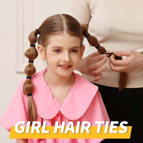 YGDZ 300PCS Black Cotton Hair Ties: Mini Elastic Ponytail Holders and Seamless Hair Bands for Little Girls, Kids, and Toddlers - color: black
