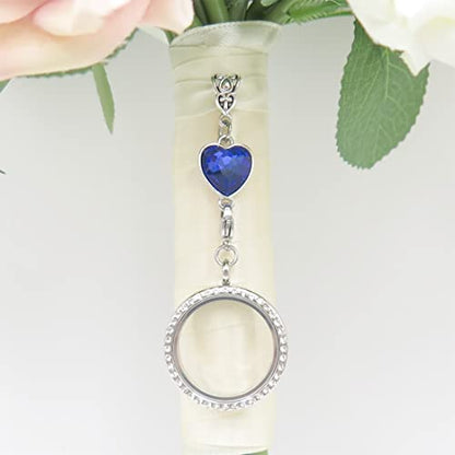 IDLAN Wedding Bouquet Locket Charm Rhinestone Photo Charm Memorial Bride Pendant Memorial Photo Keepsake Something blue